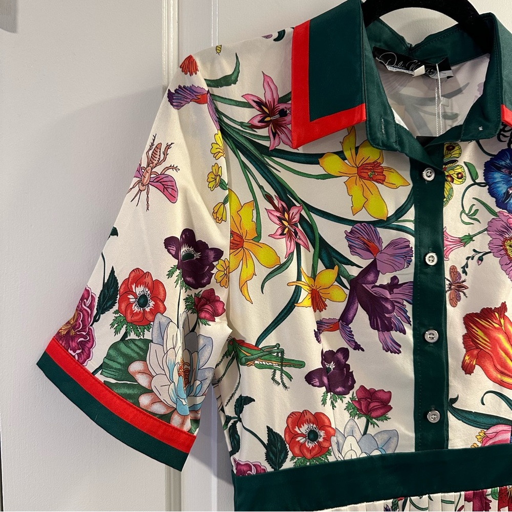 Dalia Macphee White Multi Short Sleeve Shirt Dress in Multicolor Floral/Cream - Picture 5 of 16